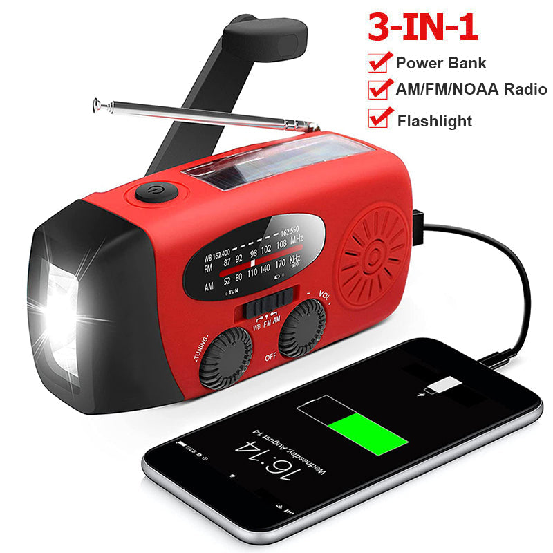 Self-Powered Emergency Radio – Hand-Crank, Solar, Torch & Power Bank – FM/AM Radio, Essential for Disasters and Emergencies