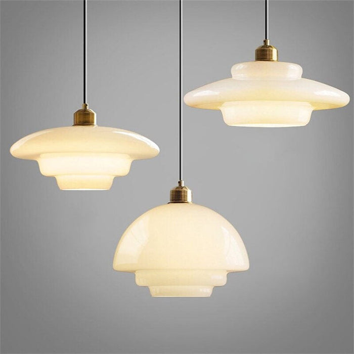 Milk White Glass Pendant Lamp | Mid-Century Modern Design | Diameter Variations | Adjustable Suspension Length | Glass and Brass | Suitable for 110V-120V | Elegant Statement Piece for Interiors