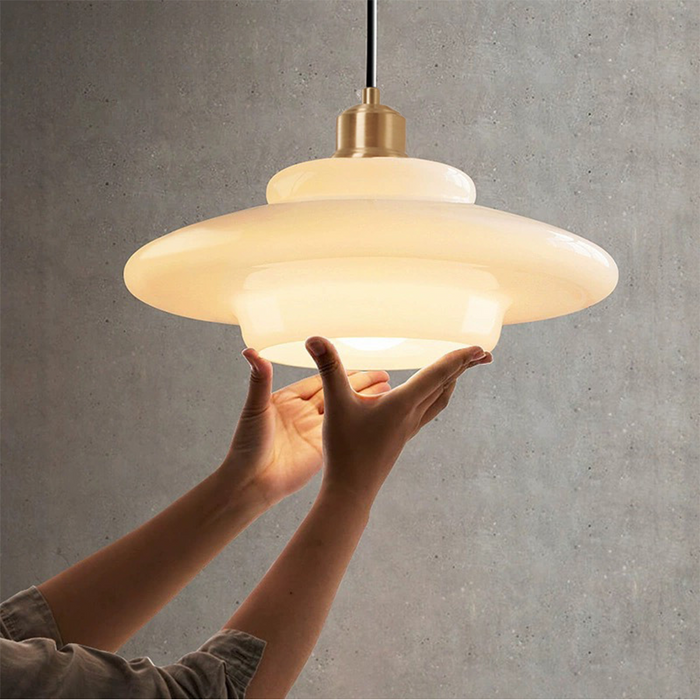 Milk White Glass Pendant Lamp | Mid-Century Modern Design | Diameter Variations | Adjustable Suspension Length | Glass and Brass | Suitable for 110V-120V | Elegant Statement Piece for Interiors