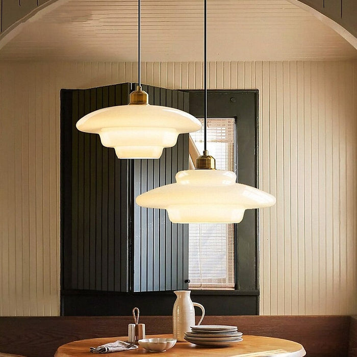 Milk White Glass Pendant Lamp | Mid-Century Modern Design | Diameter Variations | Adjustable Suspension Length | Glass and Brass | Suitable for 110V-120V | Elegant Statement Piece for Interiors
