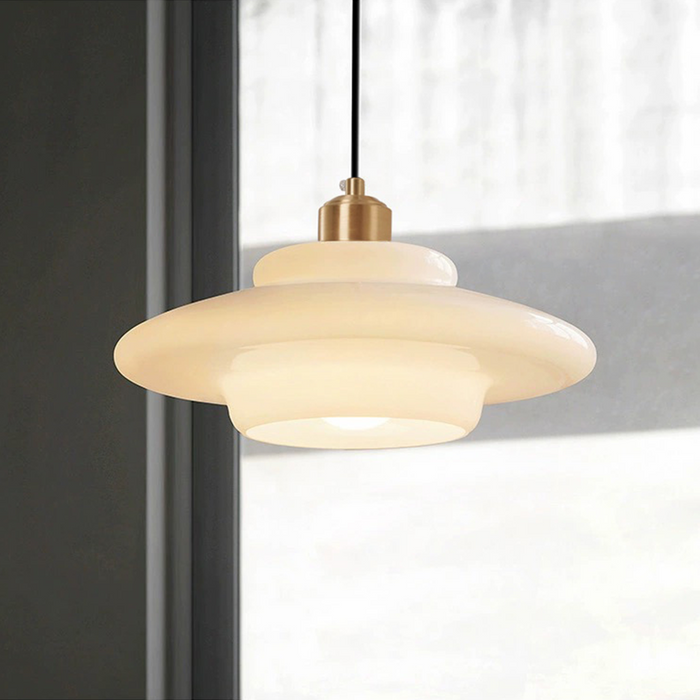 Milk White Glass Pendant Lamp | Mid-Century Modern Design | Diameter Variations | Adjustable Suspension Length | Glass and Brass | Suitable for 110V-120V | Elegant Statement Piece for Interiors