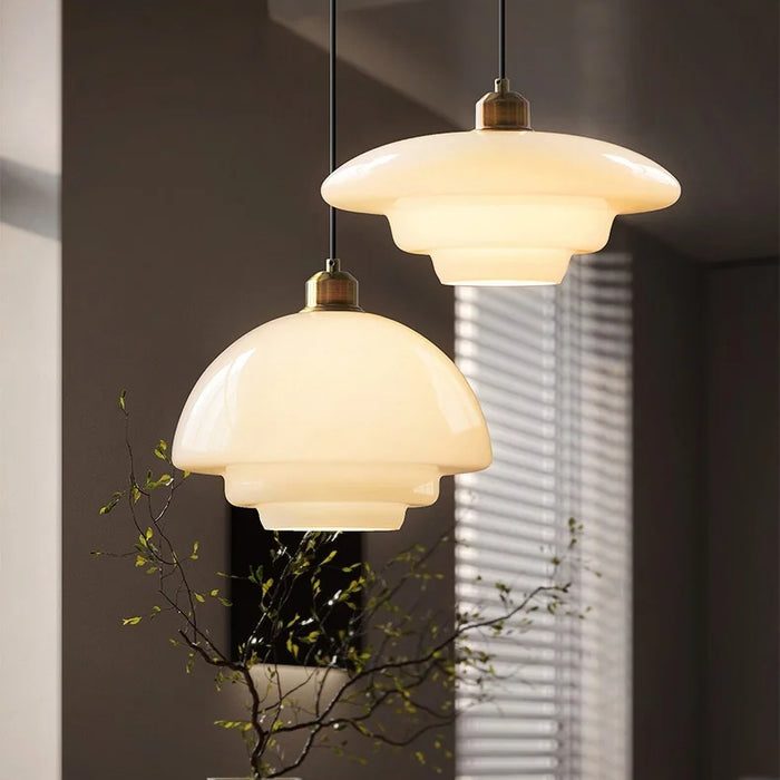 Milk White Glass Pendant Lamp | Mid-Century Modern Design | Diameter Variations | Adjustable Suspension Length | Glass and Brass | Suitable for 110V-120V | Elegant Statement Piece for Interiors