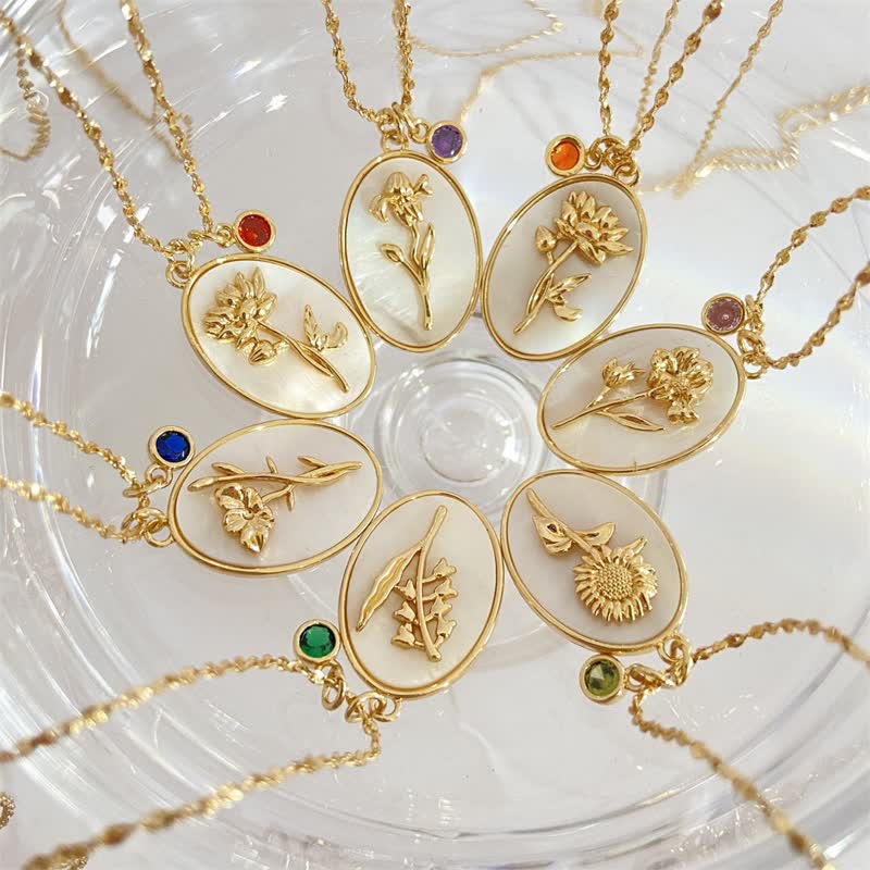 Birthstone and Birth Flower Necklace – Aurora