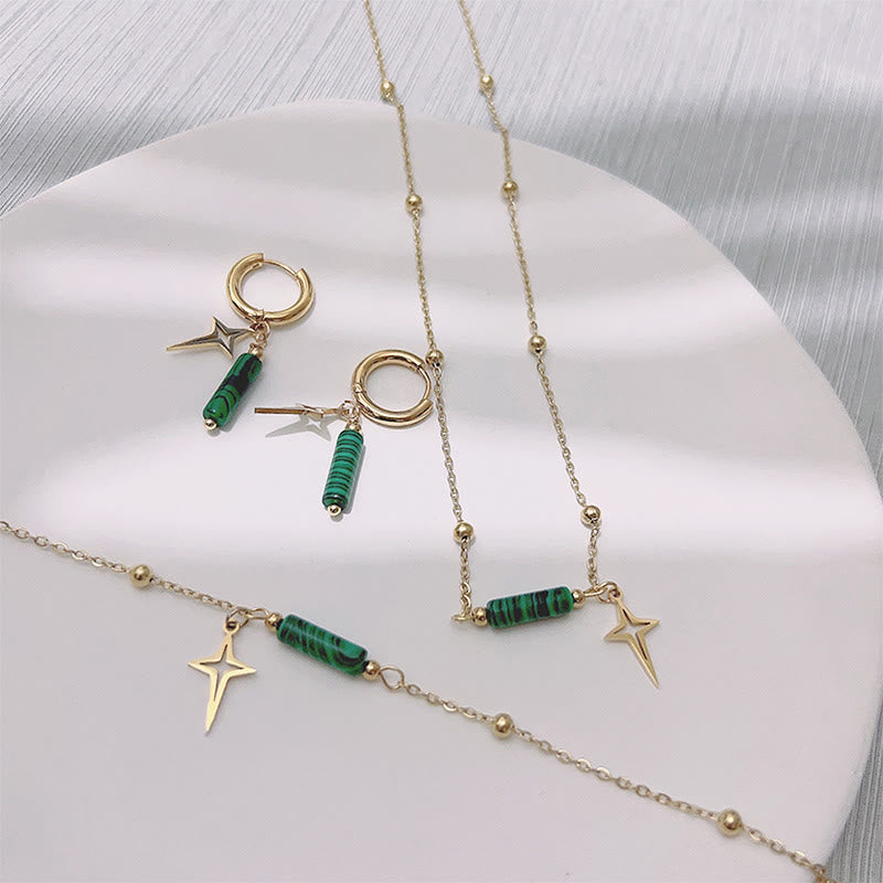 Natural Malachite Star Pendant Earrings, Necklace and Bracelet – Maria