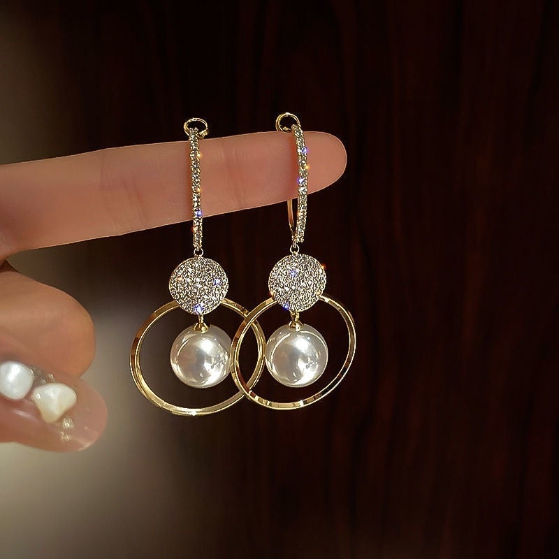 Luxury Earrings with Zirconia and Pearl – Alara
