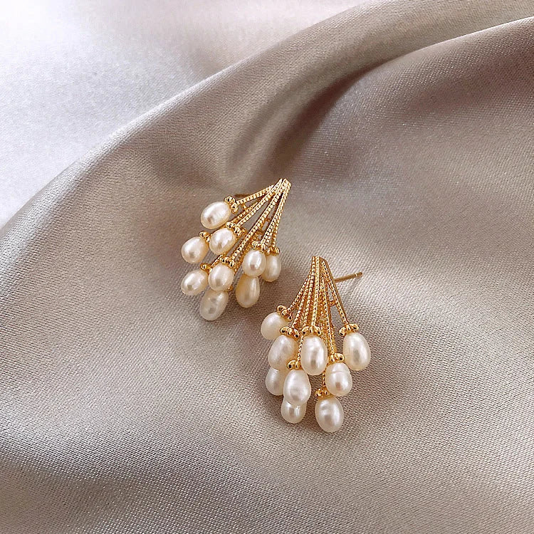 18K Gold-Plated Silver Earrings with Pearl Tassel – Noelle