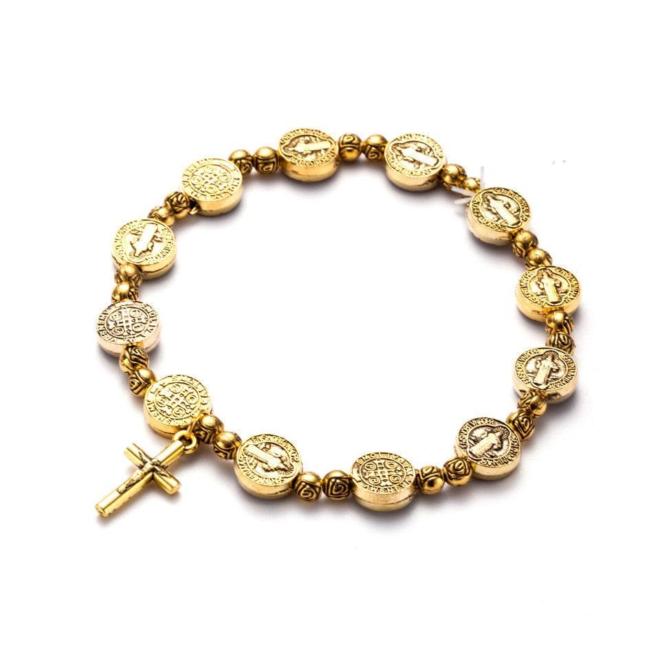 Gold and Silver Coloured Christian Cross Bracelet – Solana