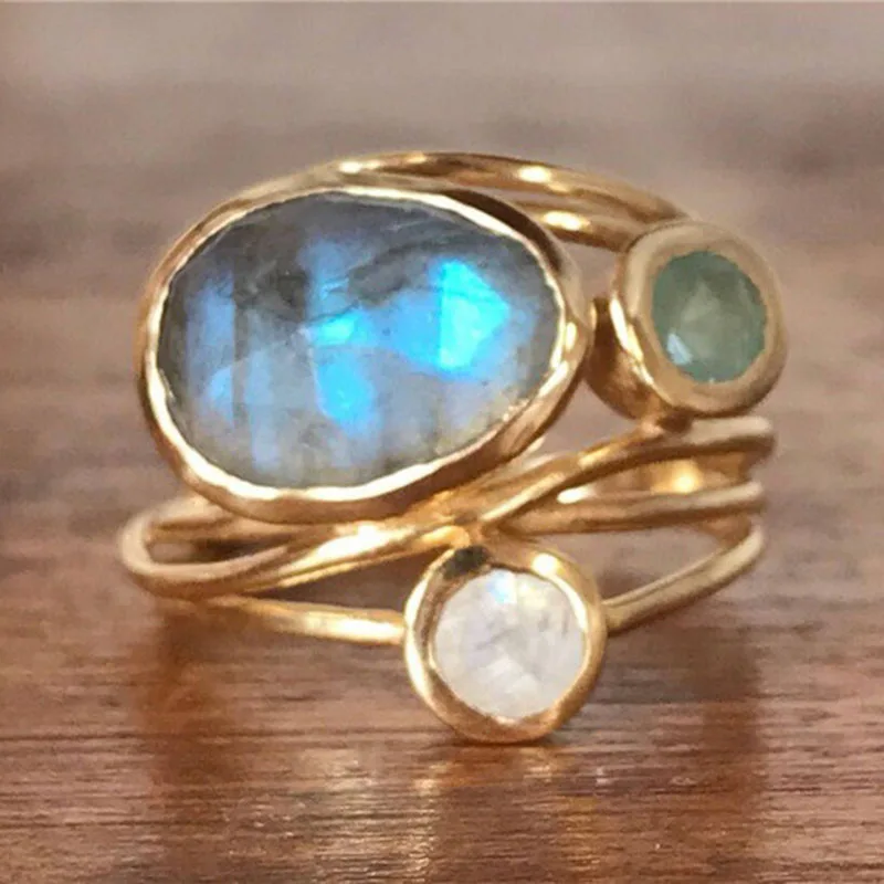 Golden Boho Ring with Crystals - Sophia