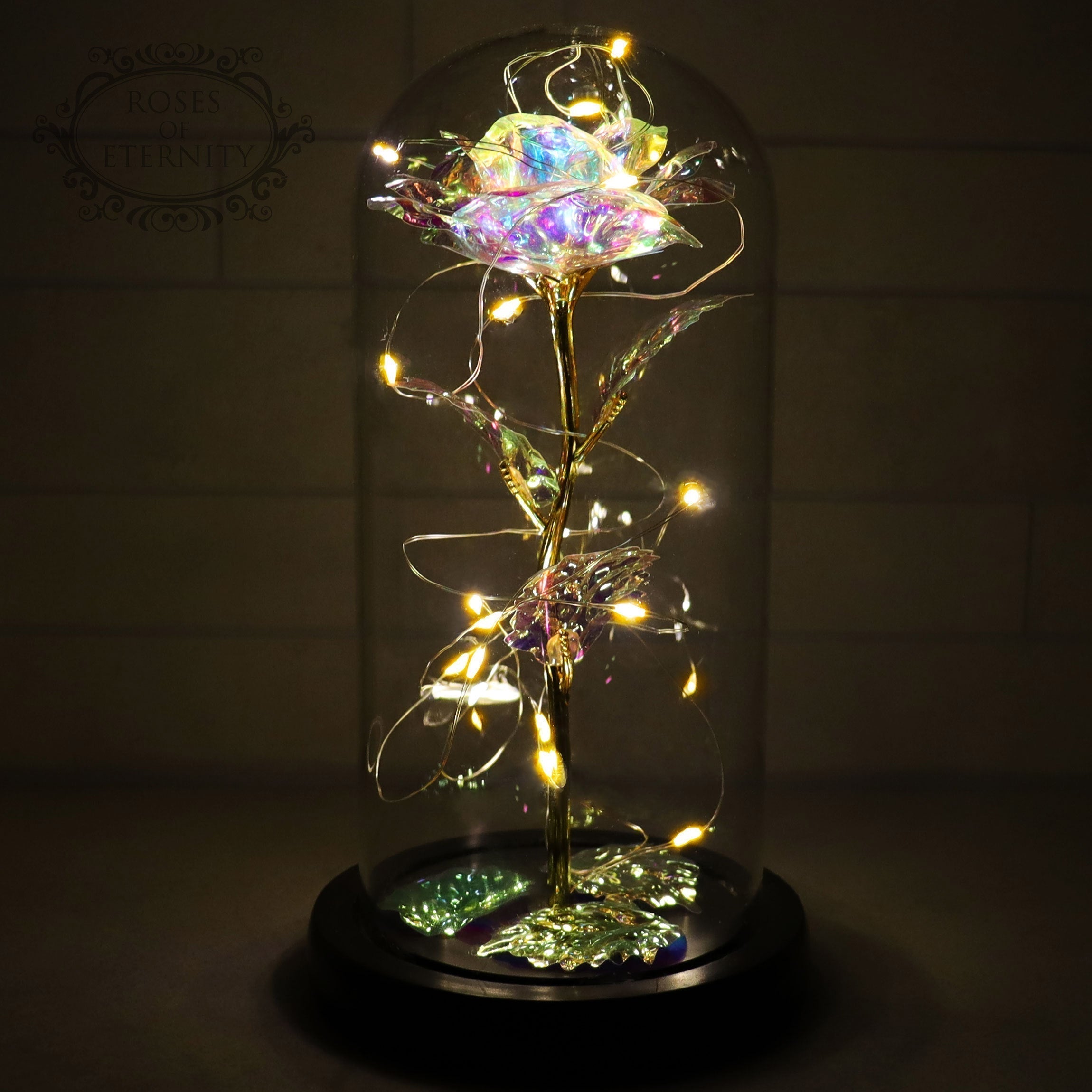 Eternal Rose | Golden Rose in Glass Dome with LED Lighting