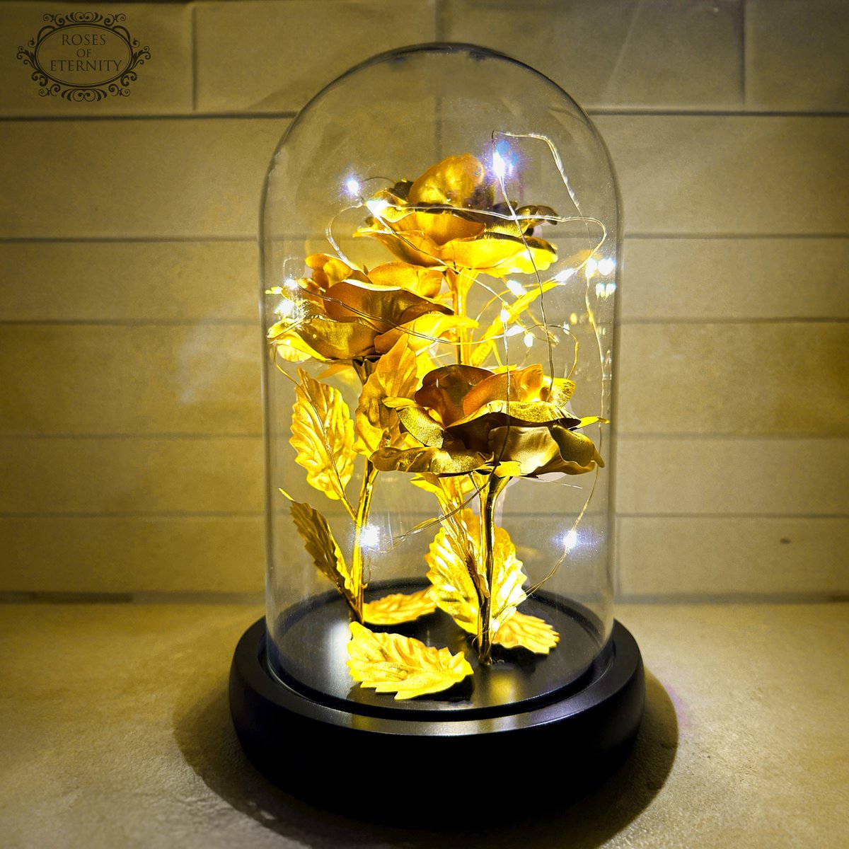 Eternal Rose | Golden Rose in Glass Dome with LED Lighting