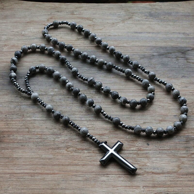 Tiger's Eye and Lapis Lazuli Cross Rosary Necklace for Men – Orion
