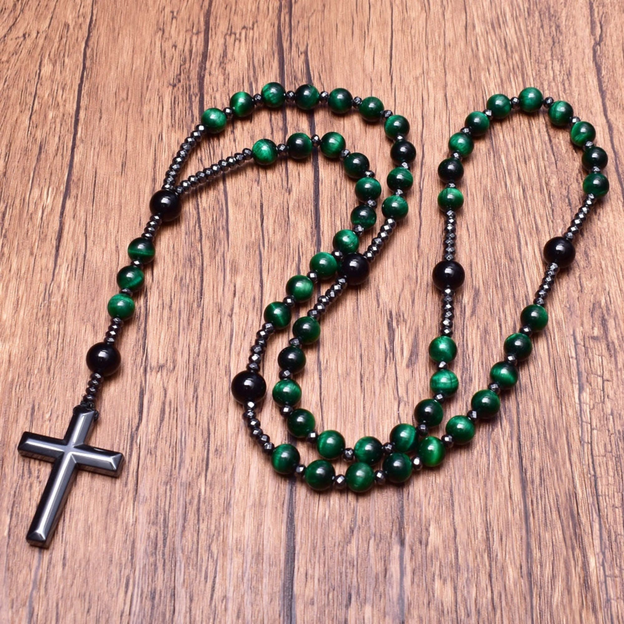 Tiger's Eye and Lapis Lazuli Cross Rosary Necklace for Men – Orion