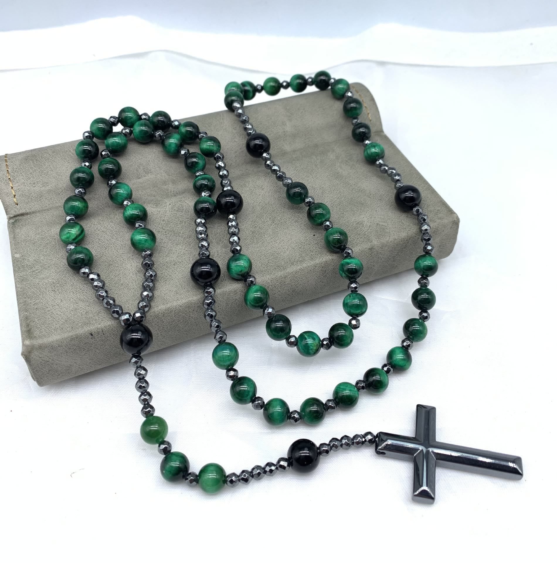 Tiger's Eye and Lapis Lazuli Cross Rosary Necklace for Men – Orion