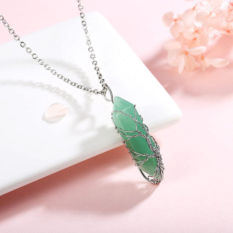 Stylish Crystal and Tree of Life Gemstone Necklace – Elara