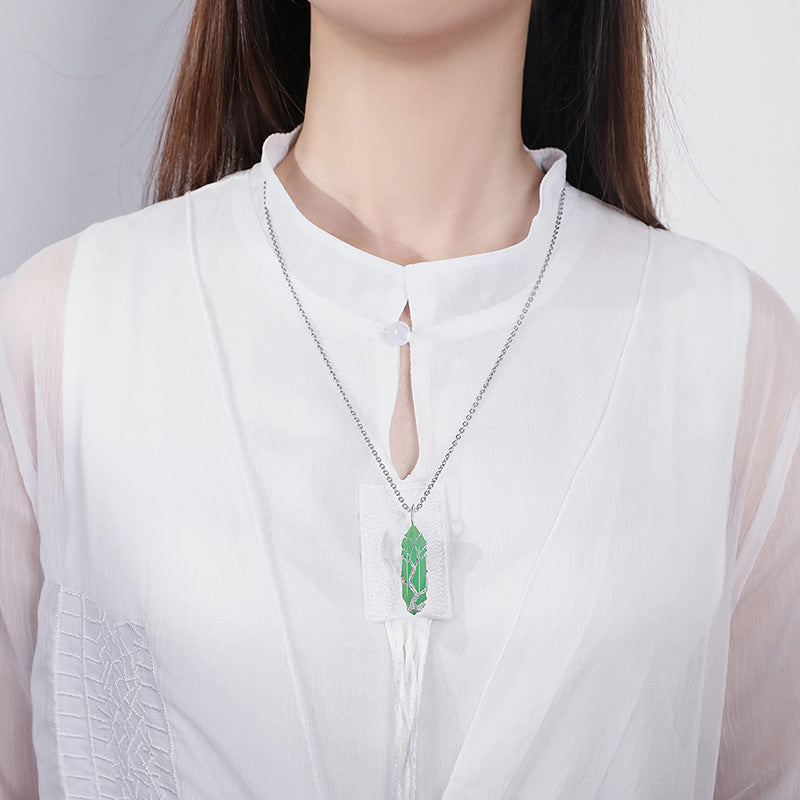 Stylish Crystal and Tree of Life Gemstone Necklace – Elara
