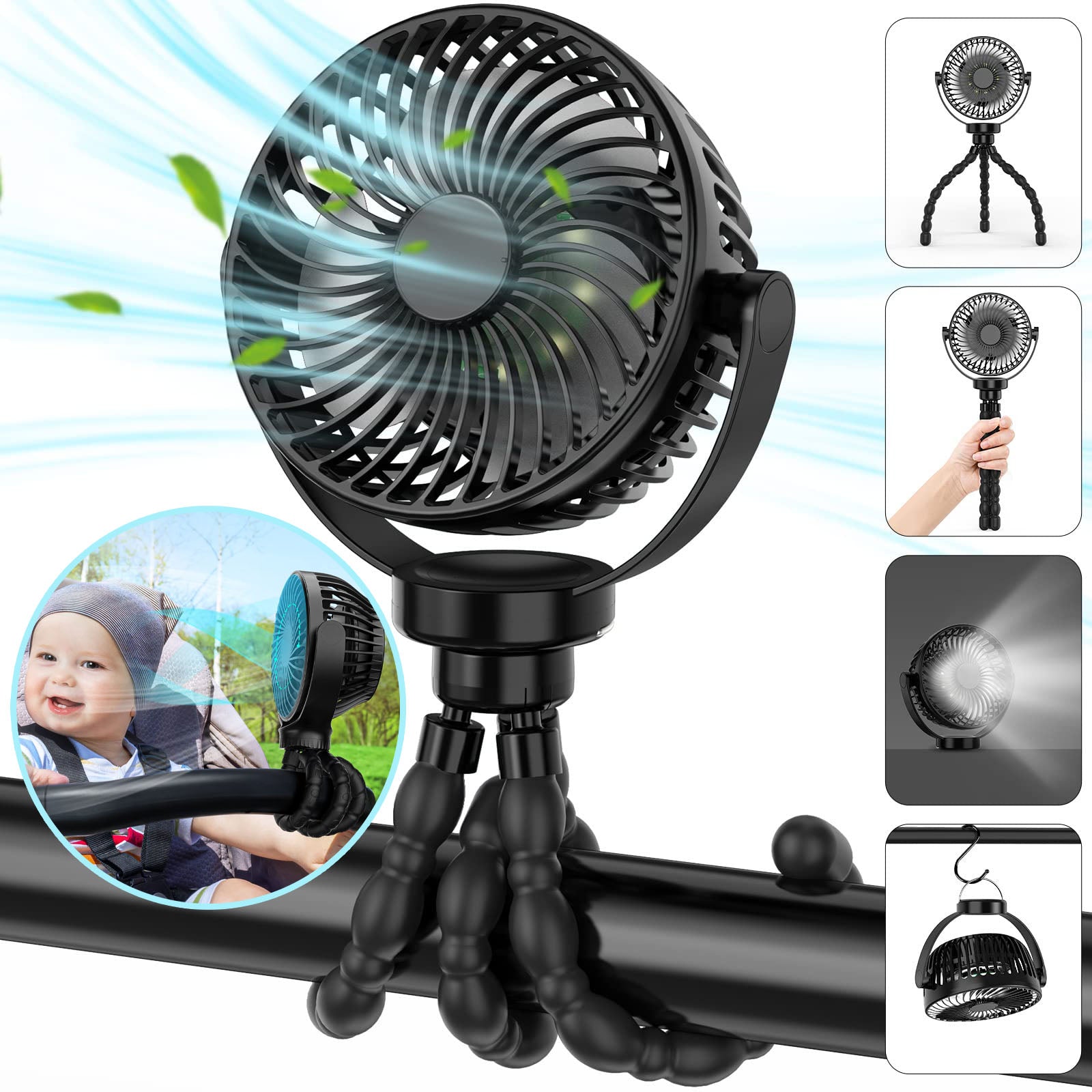 Portable Baby Stroller Fan with 8000mAh Battery