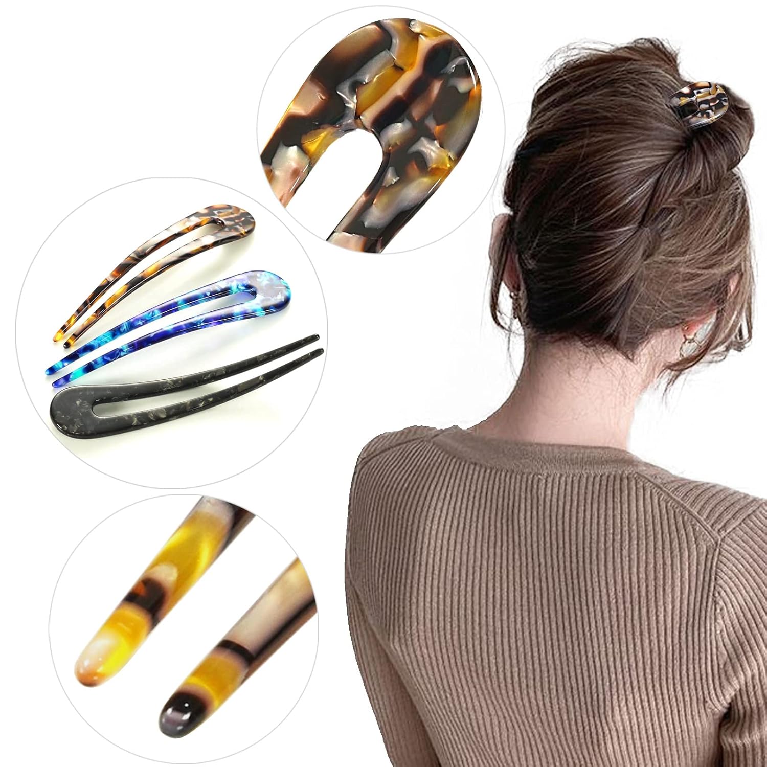 French Tortoiseshell Hairpins - U-Shaped Hairpins