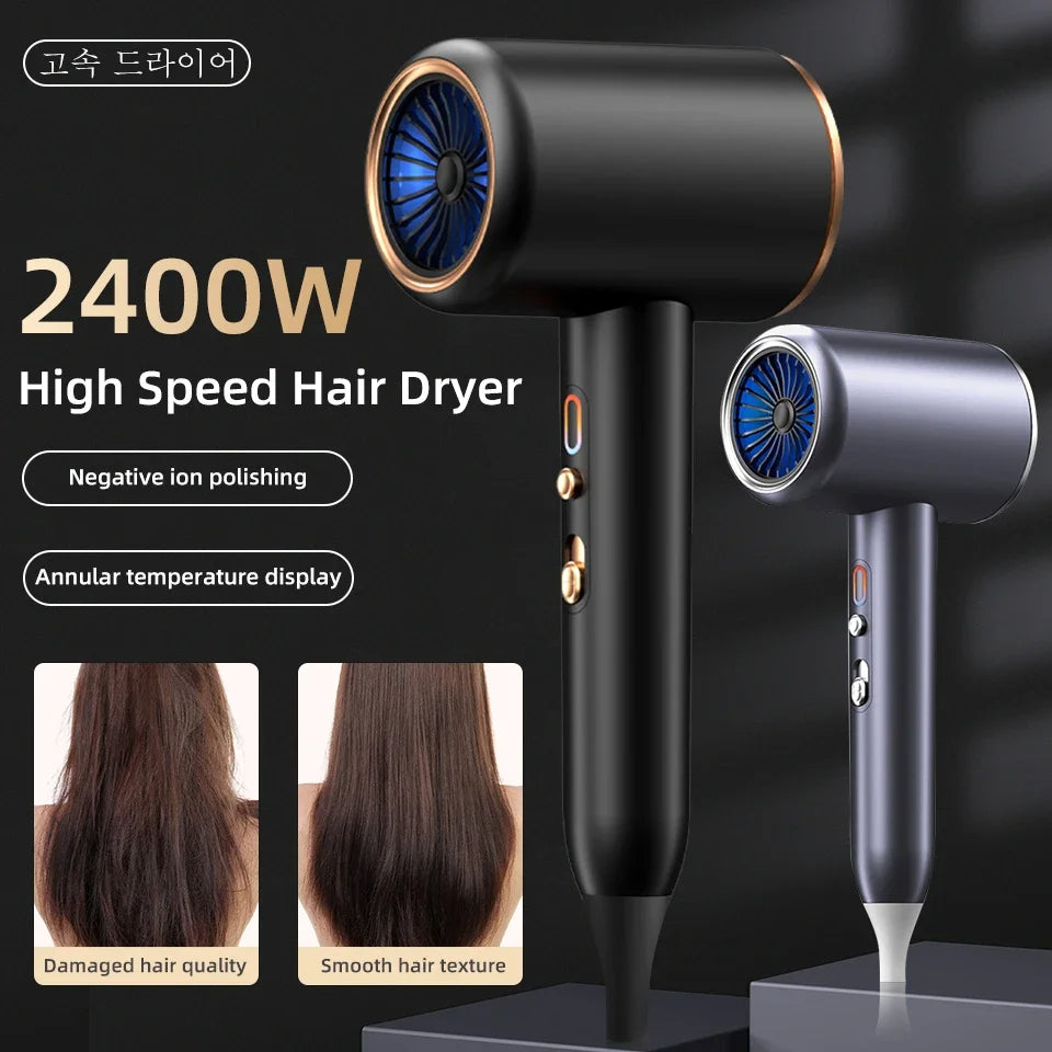 Professional Hair Dryer 2400W with Cool and Warm Air - Negative Ions - Powerful Hairdryer for Salon Results