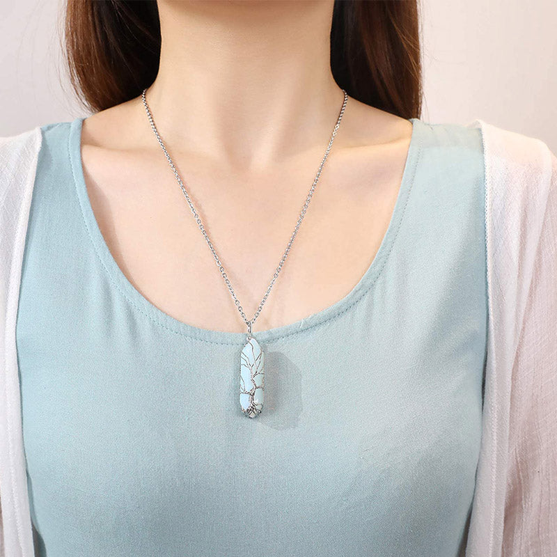 Stylish Crystal and Tree of Life Gemstone Necklace – Elara
