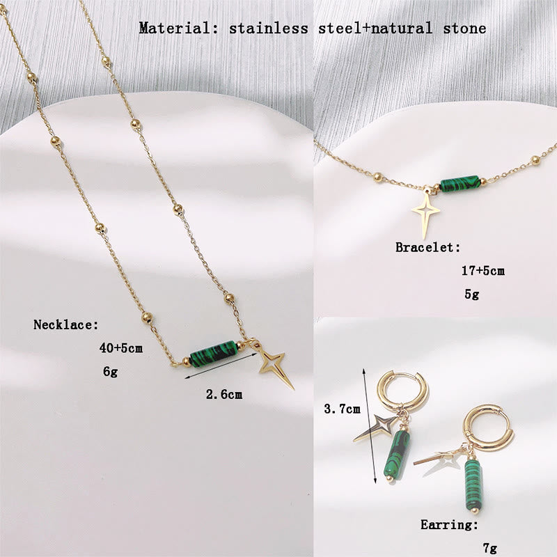 Natural Malachite Star Pendant Earrings, Necklace and Bracelet – Maria