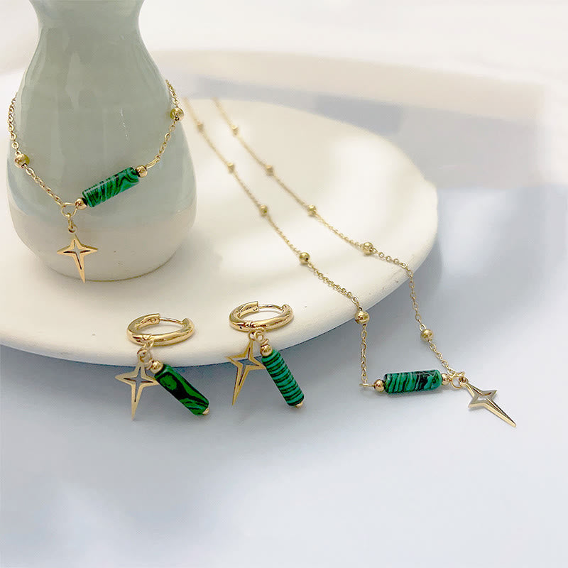 Natural Malachite Star Pendant Earrings, Necklace and Bracelet – Maria