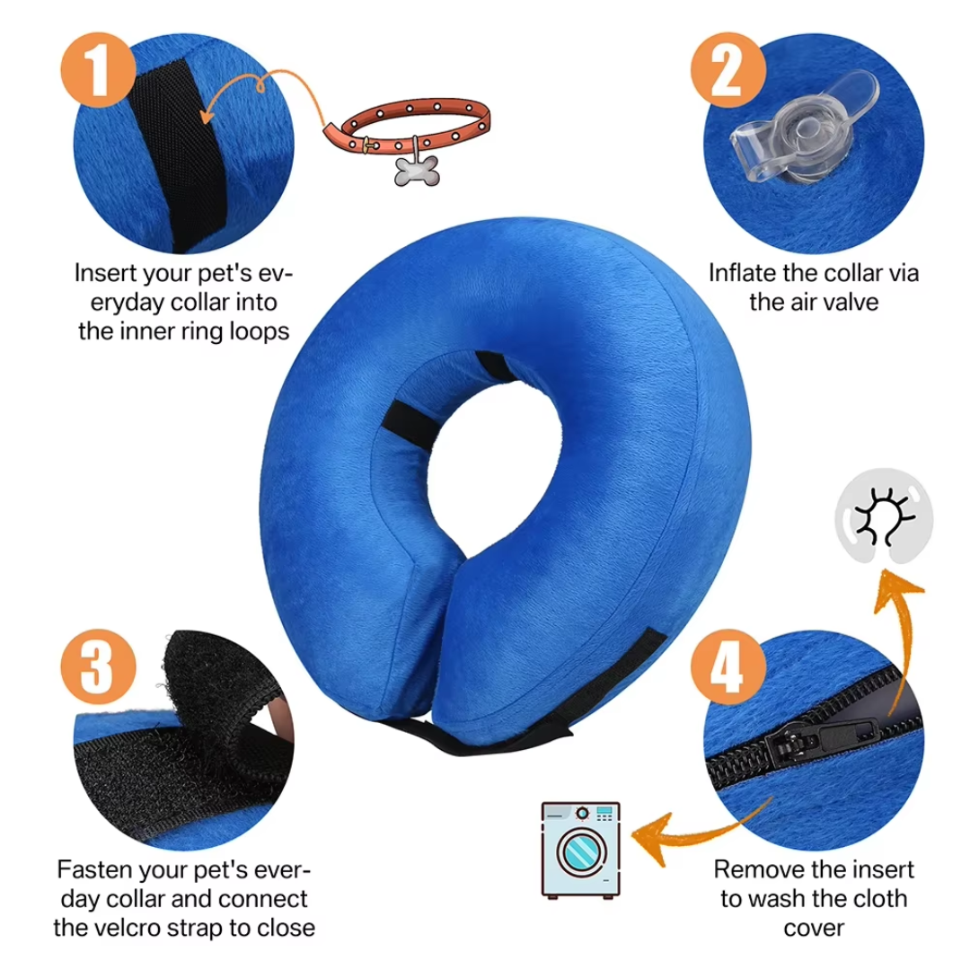 Protective Inflatable Dog Collar - Soft & Comfortable Recovery Ring