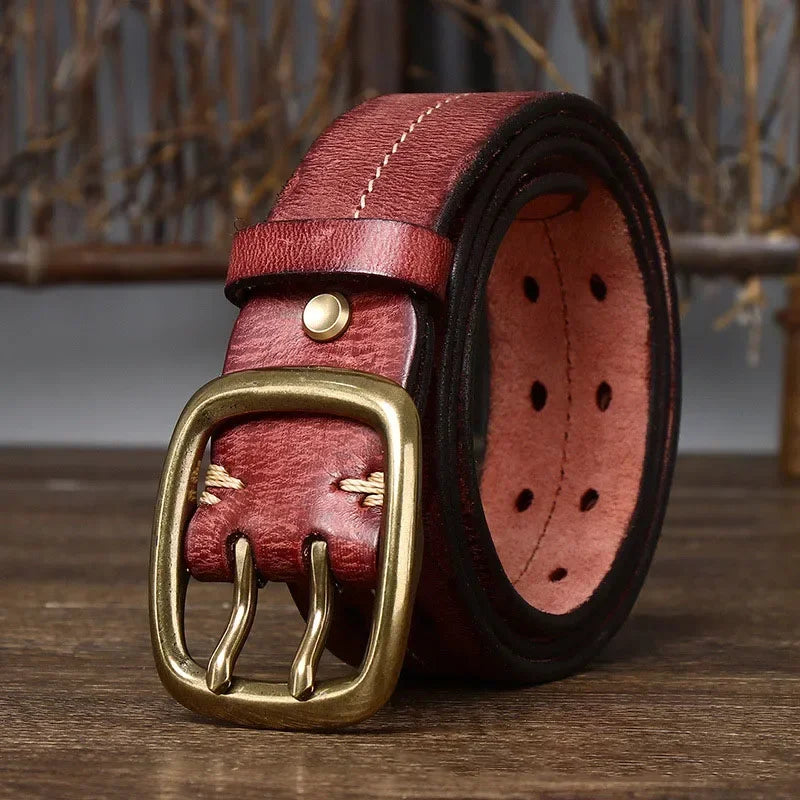 Men's Belt | Genuine Cowhide Leather | Double Brass Buckle