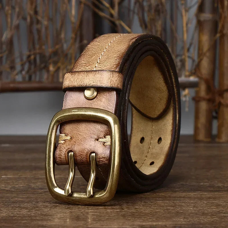 Men's Belt | Genuine Cowhide Leather | Double Brass Buckle