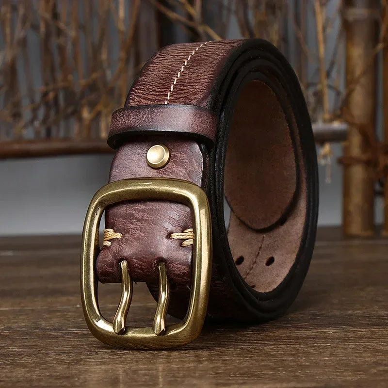 Men's Belt | Genuine Cowhide Leather | Double Brass Buckle