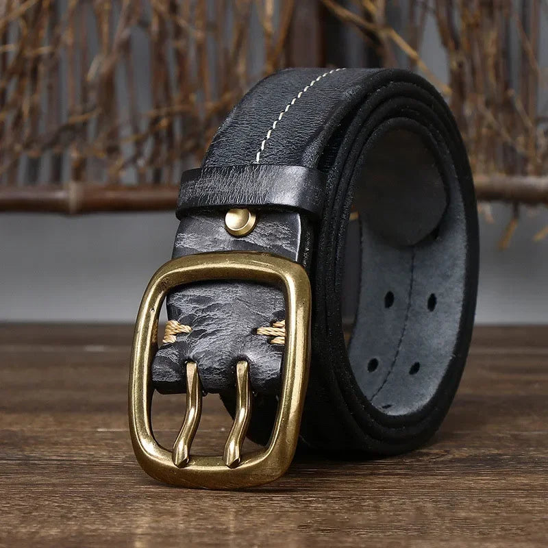 Men's Belt | Genuine Cowhide Leather | Double Brass Buckle