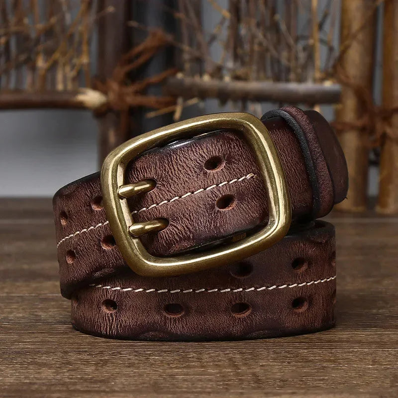 Men's Belt | Genuine Cowhide Leather | Double Brass Buckle
