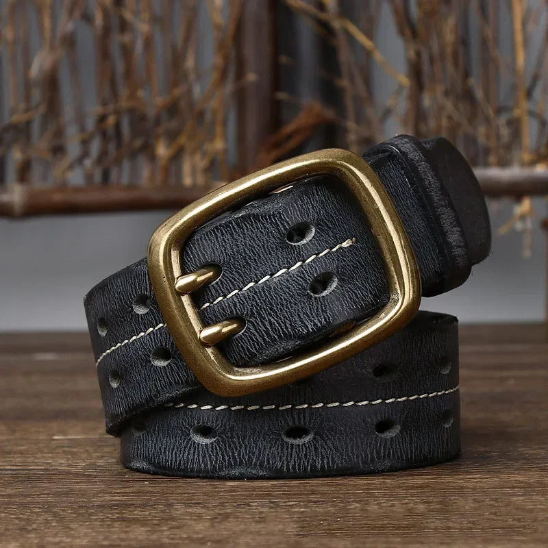 Men's Belt | Genuine Cowhide Leather | Double Brass Buckle