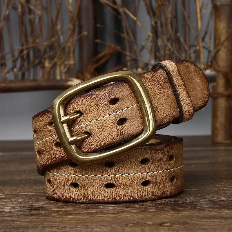 Men's Belt | Genuine Cowhide Leather | Double Brass Buckle