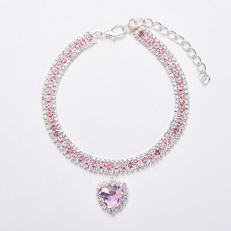 Luxury Cat | Luxury Crystal Cat Collar Heart Gemstone Pendant Reflective