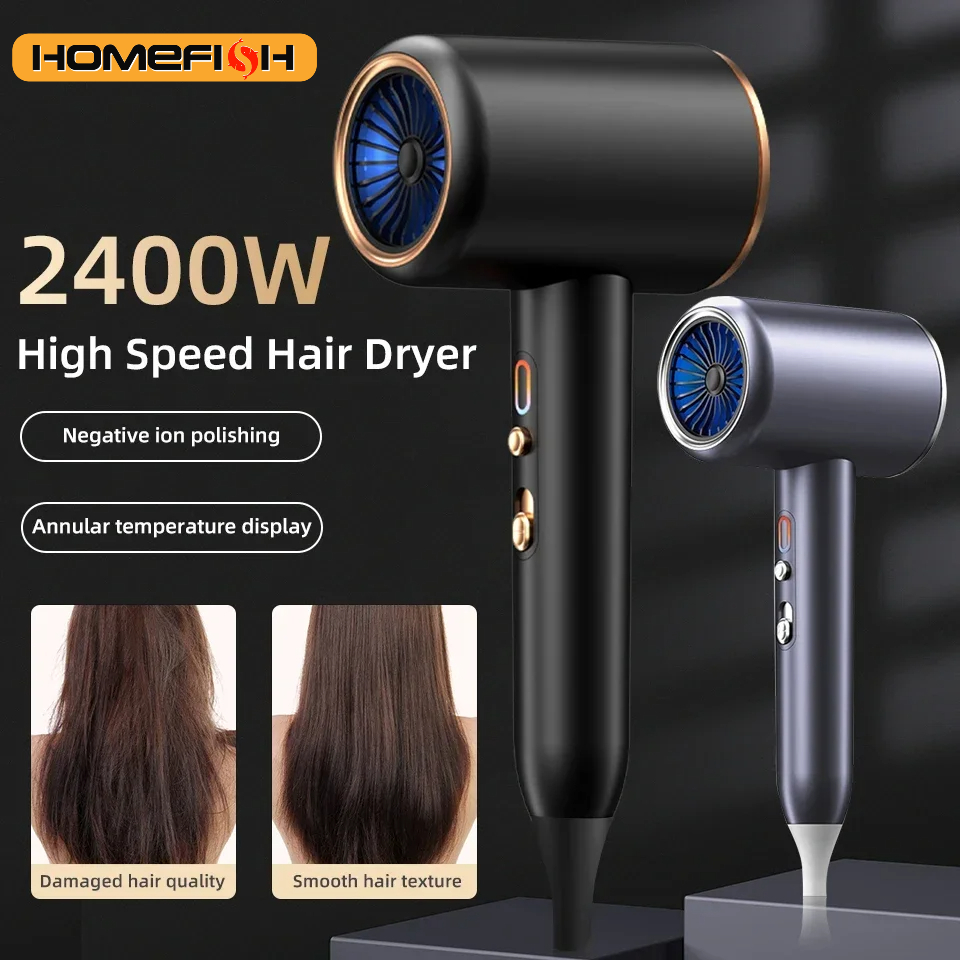 Professional Hair Dryer 2400W with Cool and Warm Air - Negative Ions - Powerful Hairdryer for Salon Results