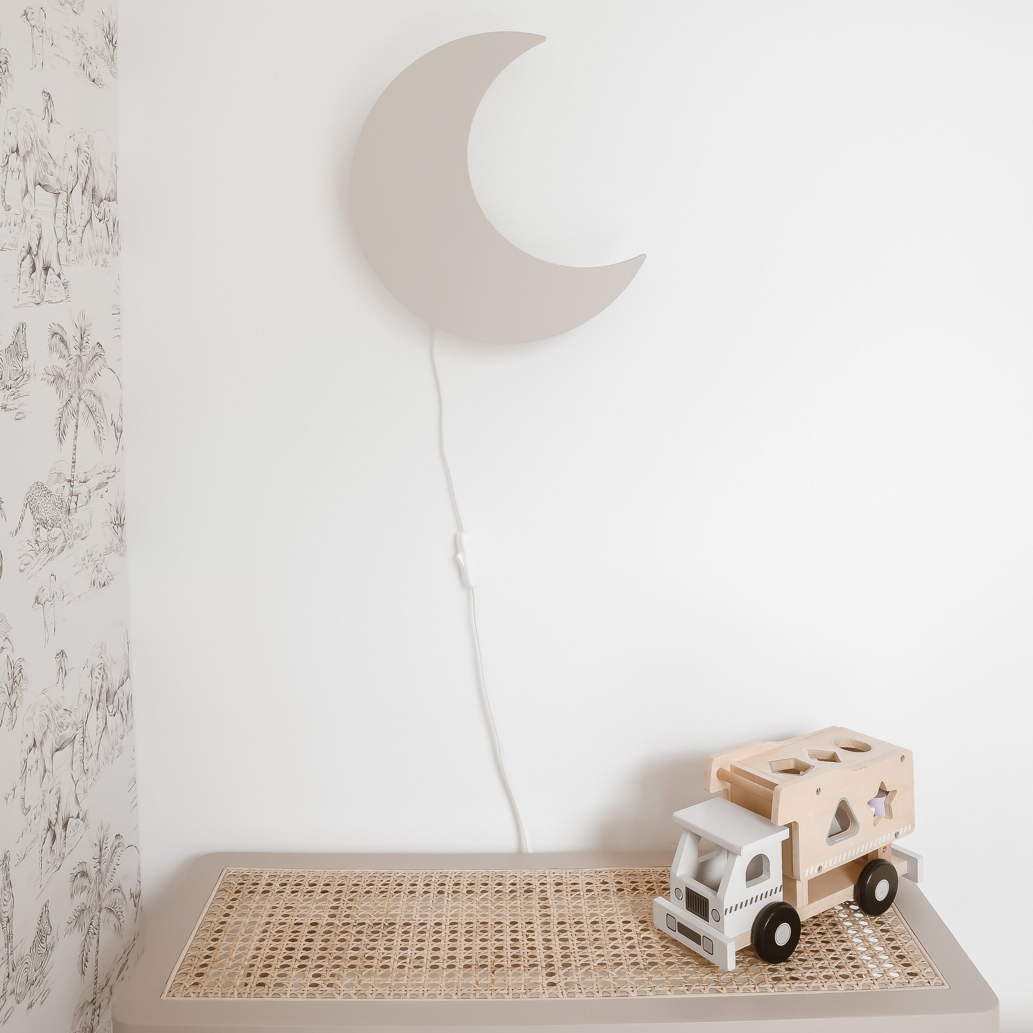 Wooden Wall Lamp for Children's Room - Moon-Shaped