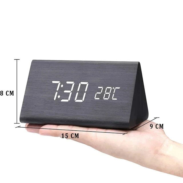 Alarm Clock - Wood Look LED Display - Voice Control & Temperature