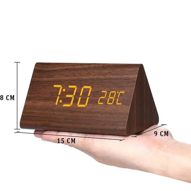 Alarm Clock - Wood Look LED Display - Voice Control & Temperature