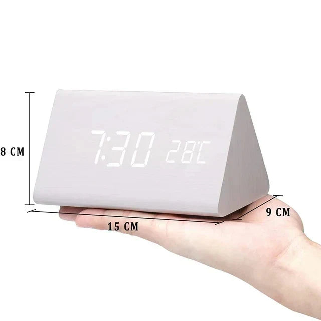 Alarm Clock - Wood Look LED Display - Voice Control & Temperature