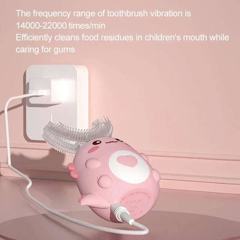 U-shaped Children's Toothbrush with Sonic Cleaning and Silicone Attachment