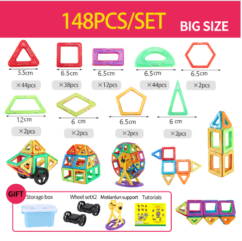 Magnetic Construction Blocks for Children – Educational Play Set with 118/148 Pieces