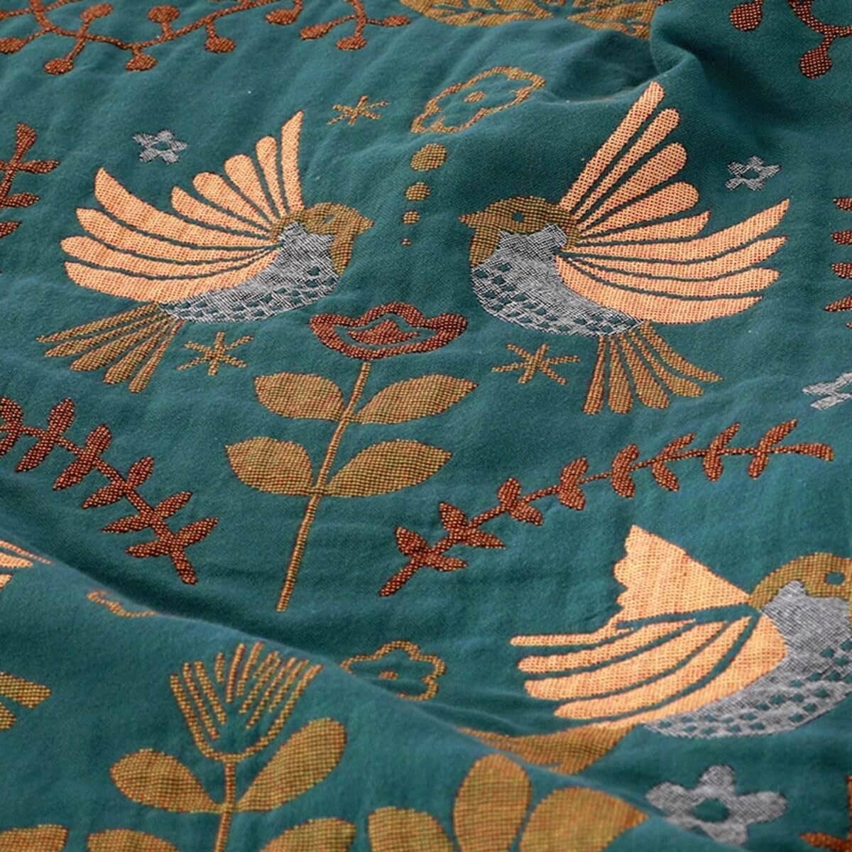 Reversible Scandinavian Bird Throw Blanket - Dinav Red-Beige / Queen (200 x 230 cm / 79 x 91 in)