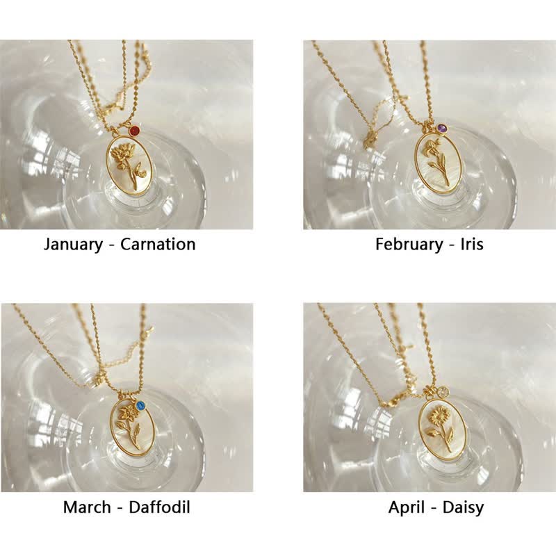 Birthstone and Birth Flower Necklace – Aurora