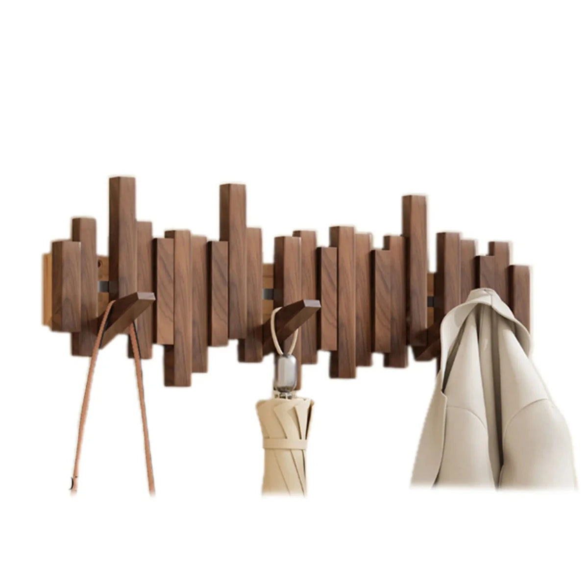 Piano-Style Coat Rack - Walnut/Beech Wood - Elegant Design