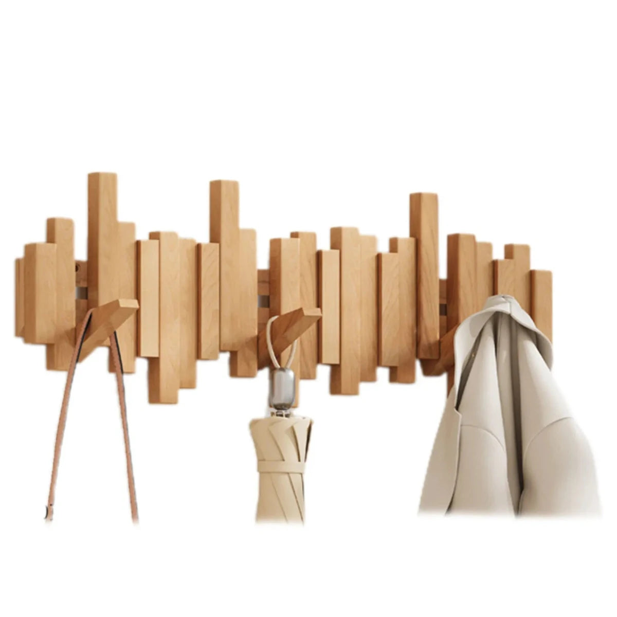 Piano-Style Coat Rack - Walnut/Beech Wood - Elegant Design