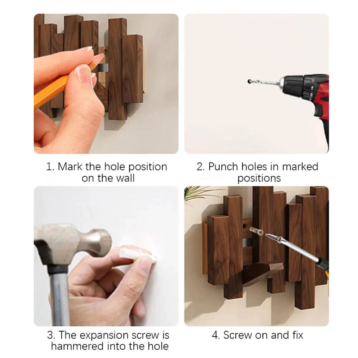 Piano-Style Coat Rack - Walnut/Beech Wood - Elegant Design