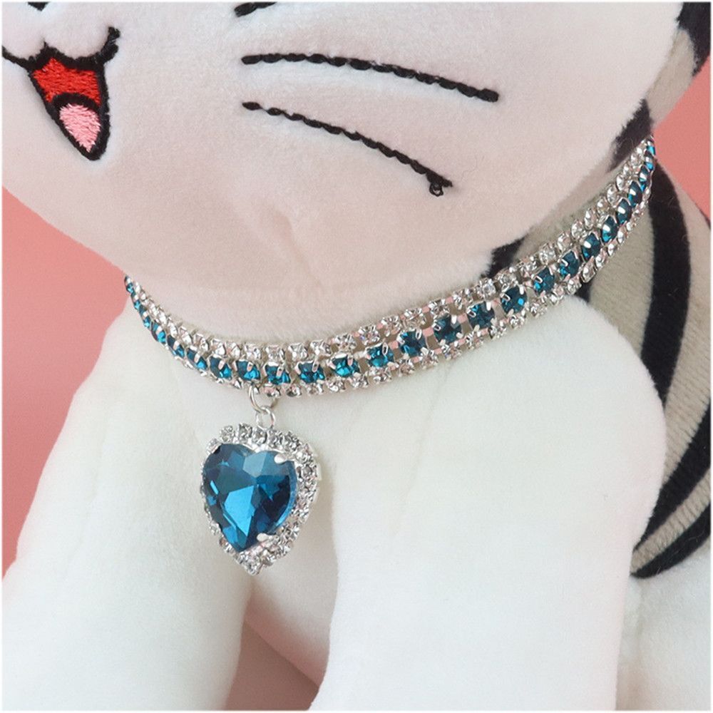 Luxury Cat | Luxury Crystal Cat Collar Heart Gemstone Pendant Reflective