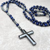 Tiger's Eye and Lapis Lazuli Cross Rosary Necklace for Men – Orion