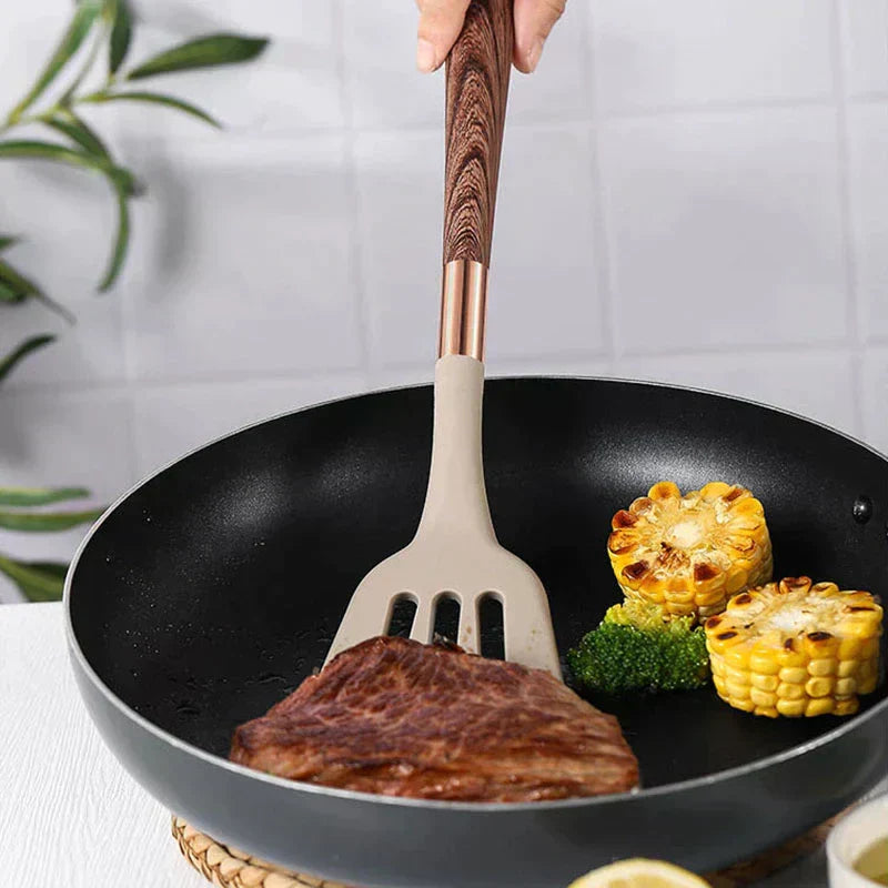 Kitchen Utensils Made from Food-Safe Silicone with Wooden Handle – KitchenElegance