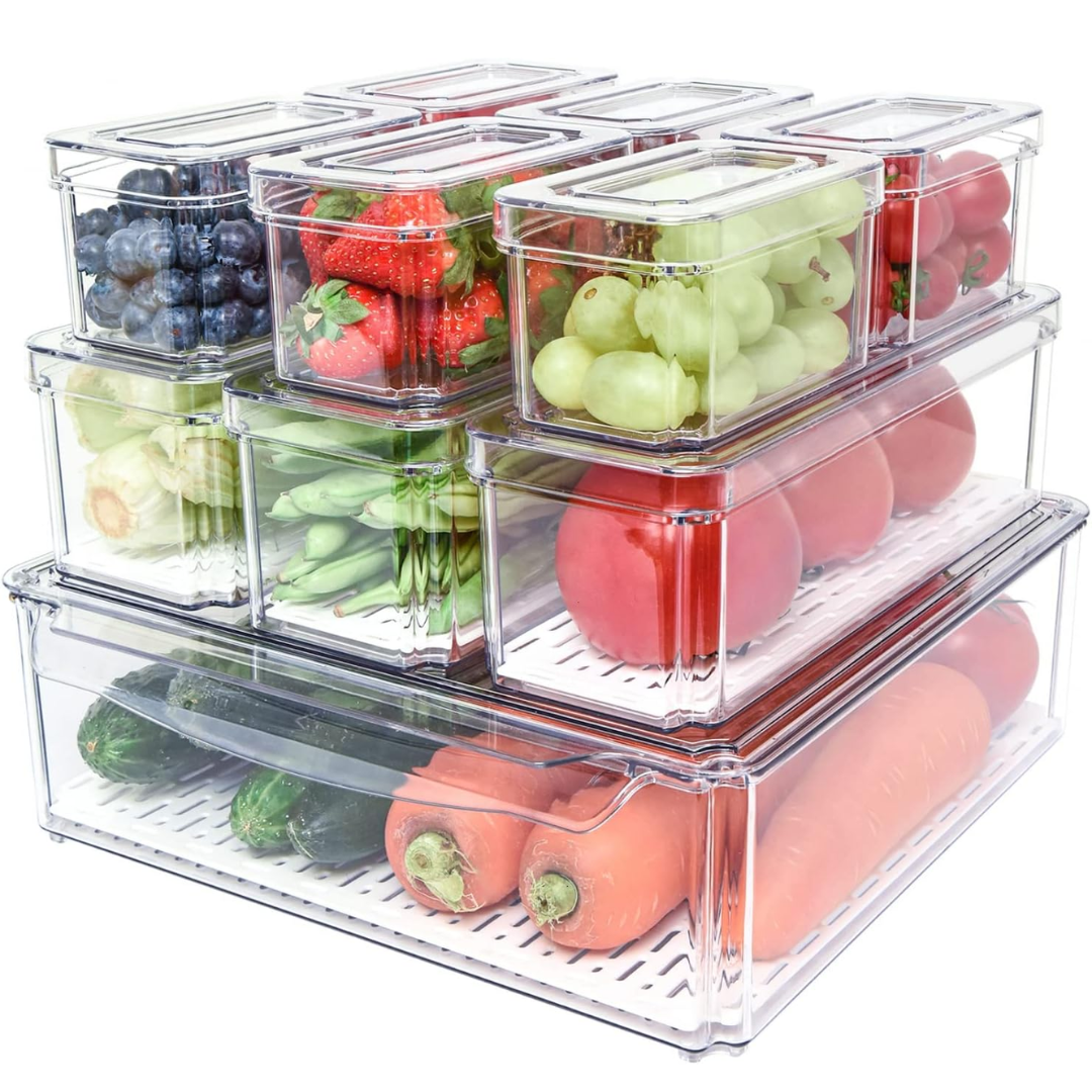 Stackable Fridge Organiser Set with 10 Containers - FridgeMaster